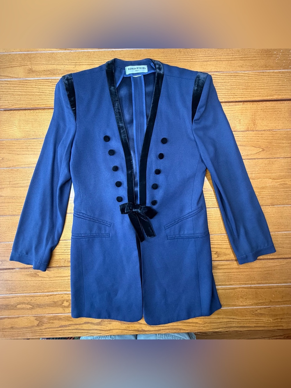 Vintage Sonia Rykiel Paris Navy Velvet-Trim Skirt Suit — Made in France